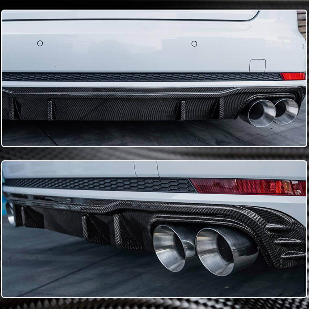 Rear Bumper Diffuser V2 (for S-Line SD 2015-2019, Carbon) for Audi A4 B9 2015-2024 - image 4