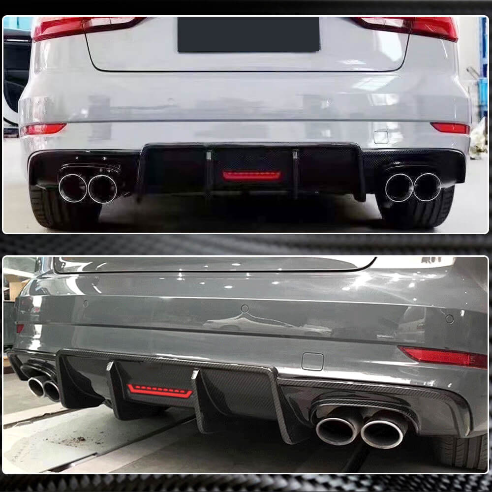 Rear Bumper Diffuser V3 (for S-Line SD 2017-2020, Carbon) for Audi A3 2012-2020 - image 4