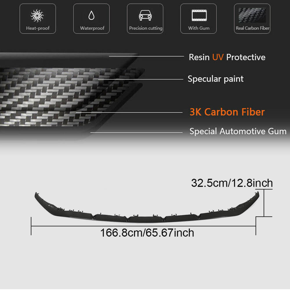 Front Bumper Lip V2 for C43 AMG 2019-2021 Carbon for Mercedes C-сlass W205 2014-2021 - image 4