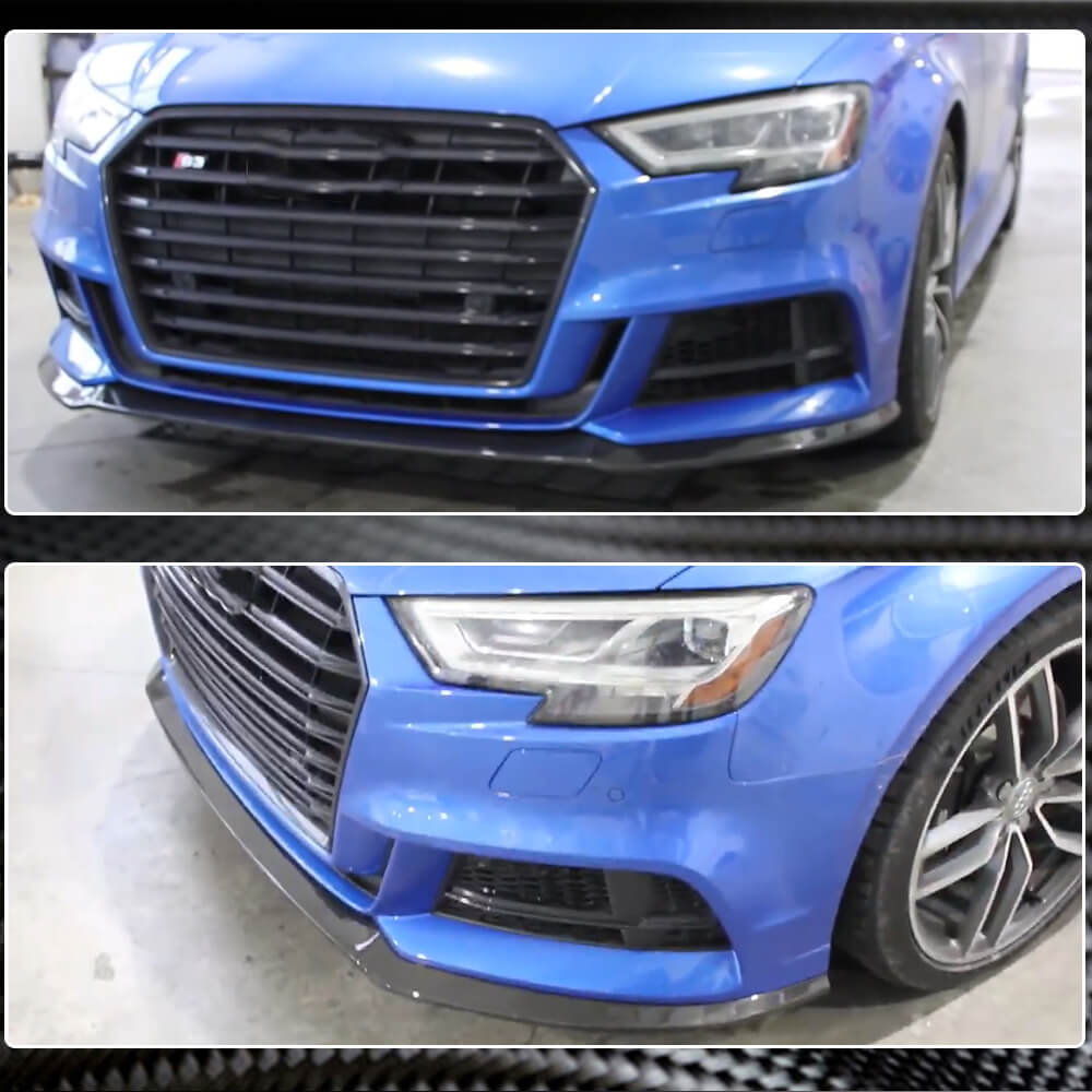 Front bumper lip spoiler Lip V5 (for S-Line Sedan 2017-2020, Carbon) for Audi A3 2012-2020 - image 4
