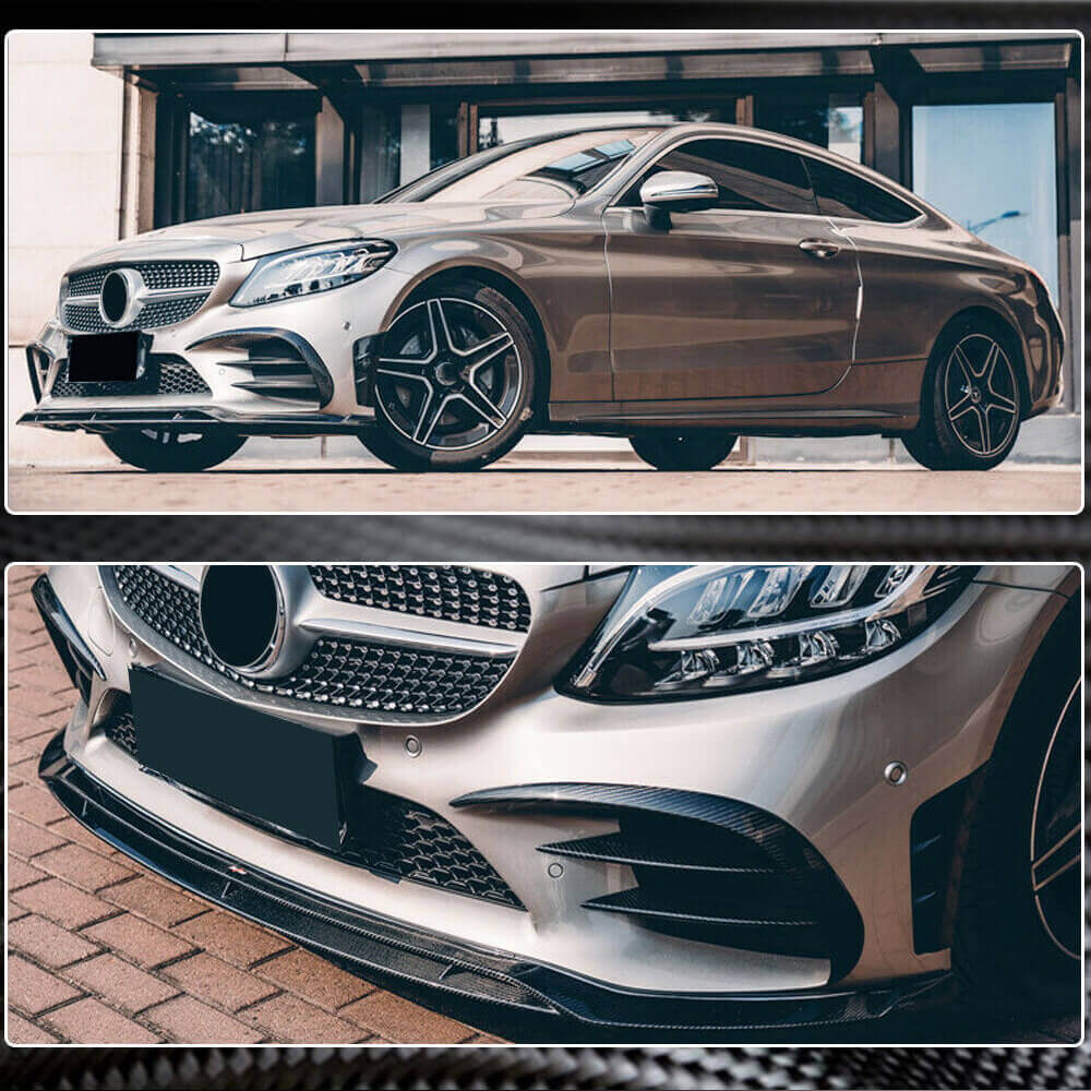 Front Bumper Lip V1 for C43 AMG 2019-2021 Carbon for Mercedes C-сlass W205 2014-2021 - image 4