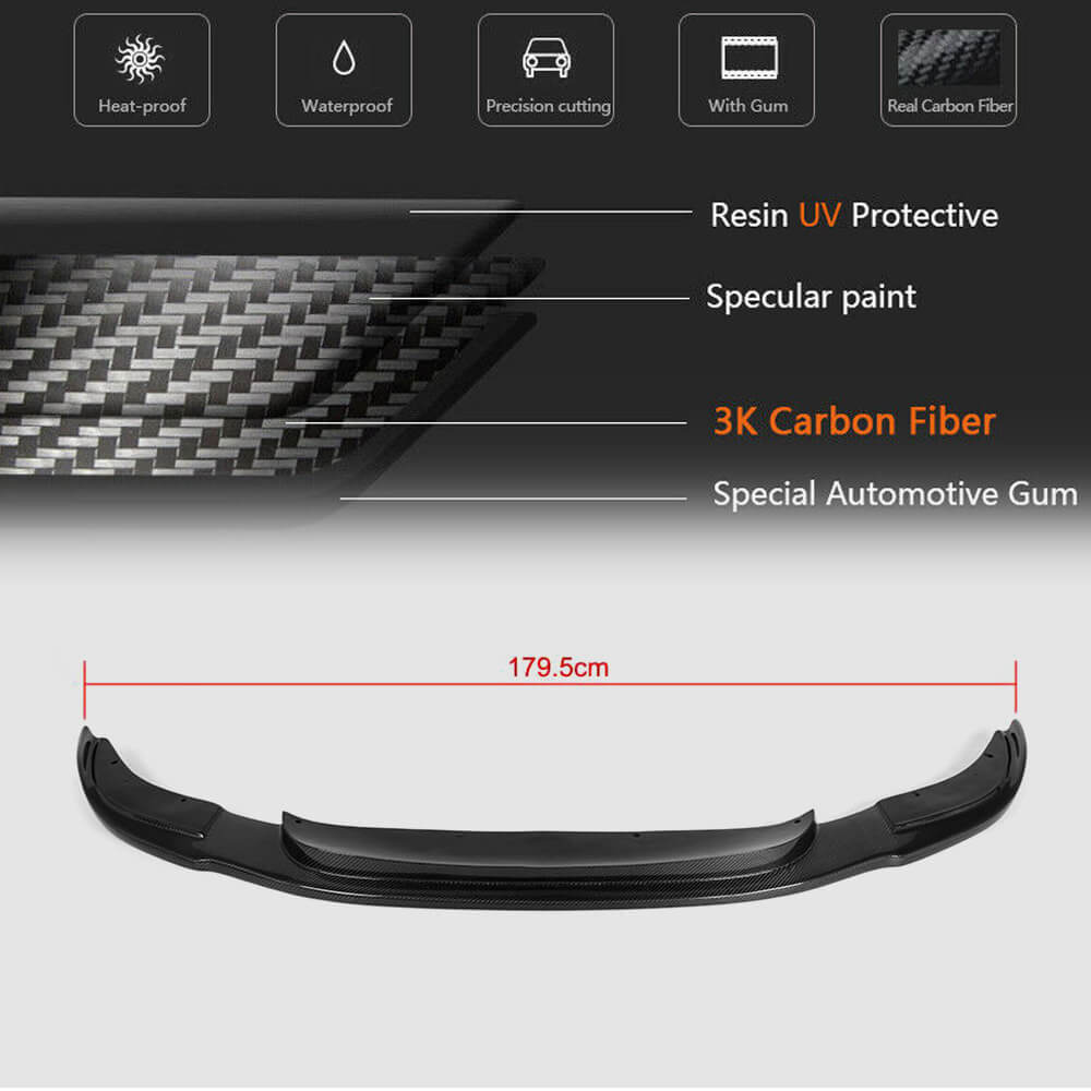 Front Bumper Lip V3 for F10 M5, Carbon for BMW 5 Series F10/F11 2010–2016 - image 5