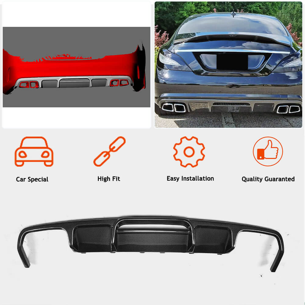 Rear bumper diffuser (for Base/CLS63 AMG 2015-2018, Carbon) for Mercedes CLS C218 2011-2018 - image 5