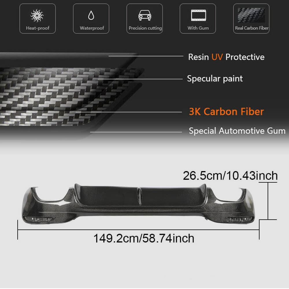 Rear Bumper Diffuser V1 for M-Sport 2017-2020, Carbon for BMW 5 Series G30/G31 2017-2023 - image 5