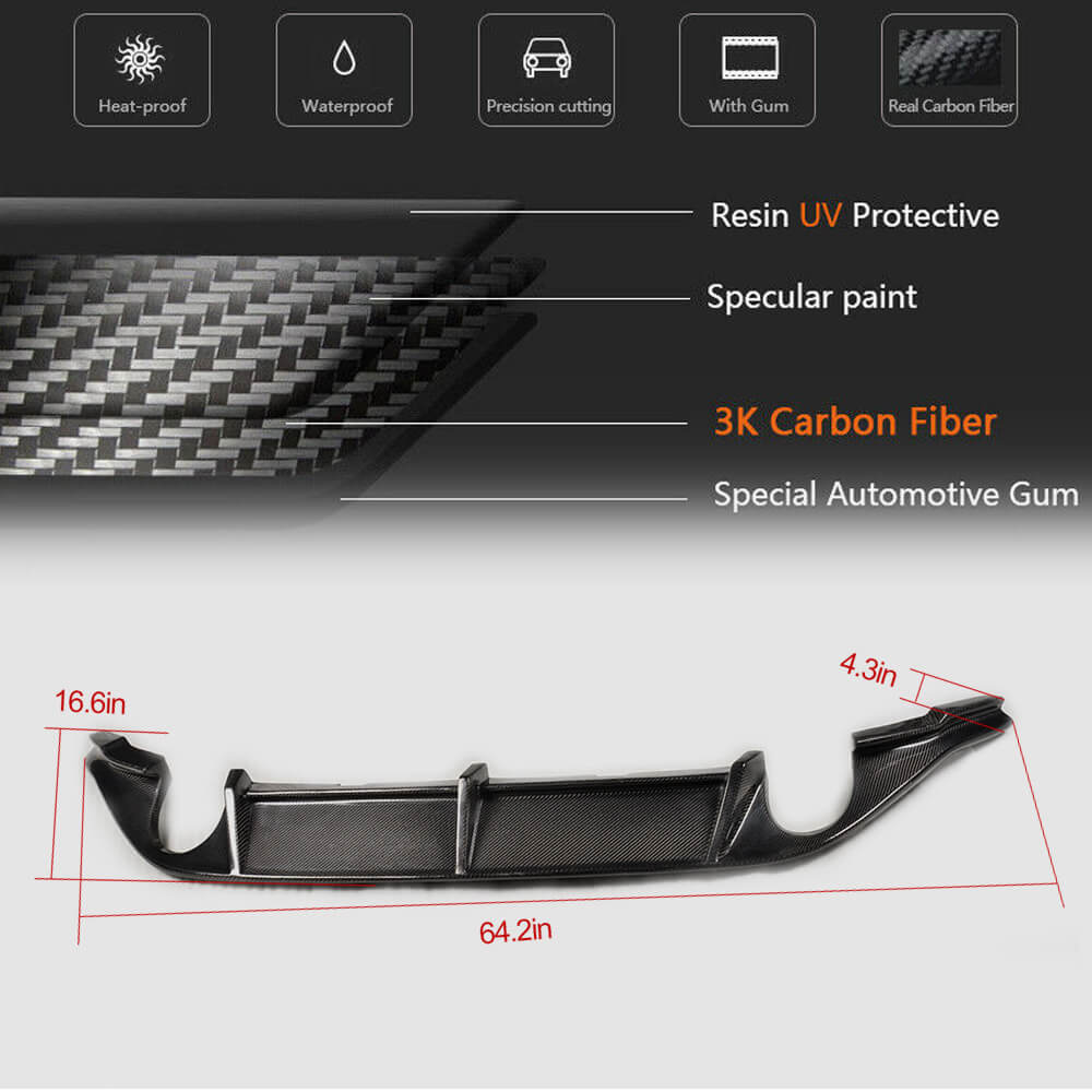 Rear Bumper Diffuser V3 (for Base/GTI HB 2012-2017, Carbon) for Volkswagen Golf 7/E-Golf 2012-2020 - image 5