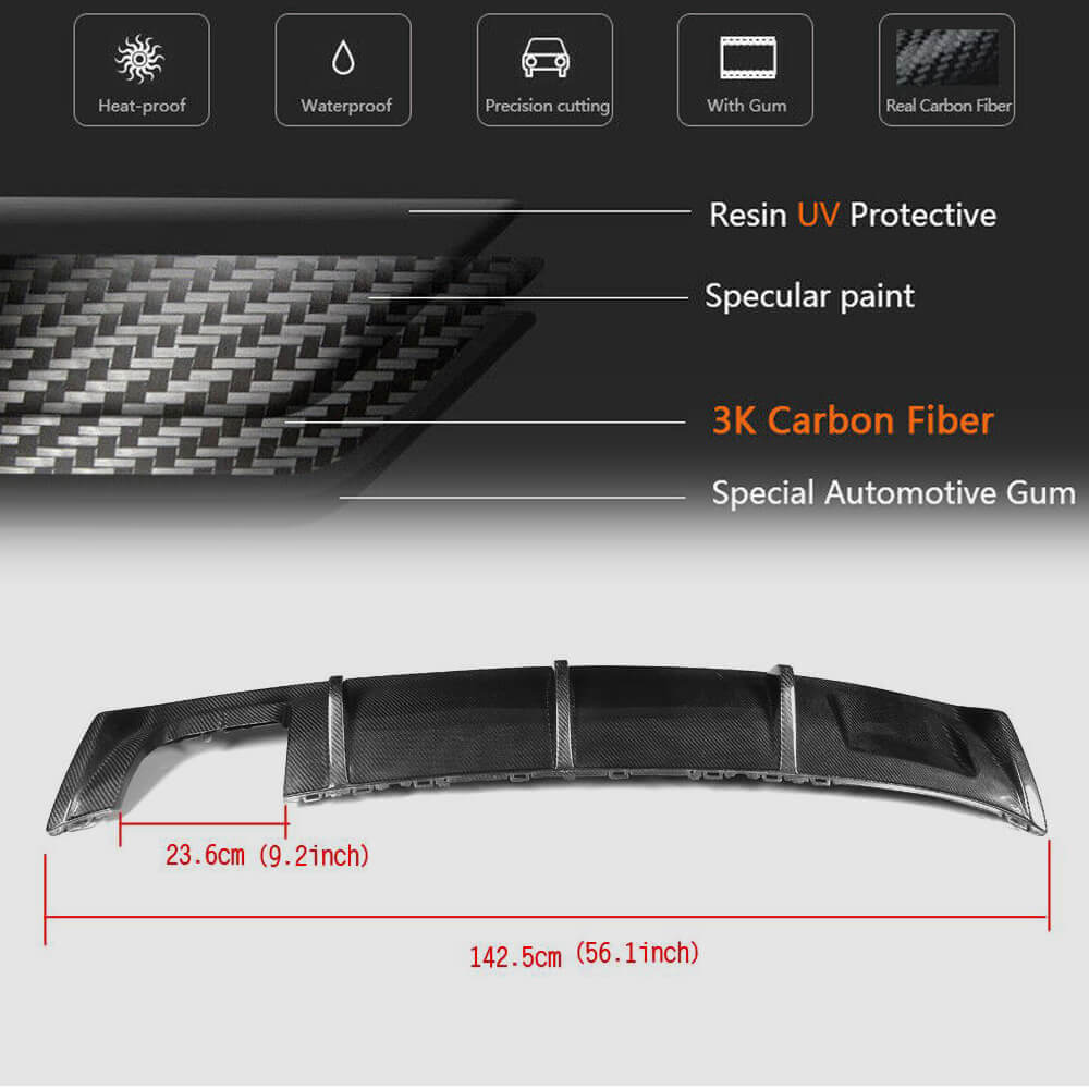Rear bumper diffuser V2 (for Base SD 2012-2016, Carbon) for Audi A3 2012-2020 - image 5