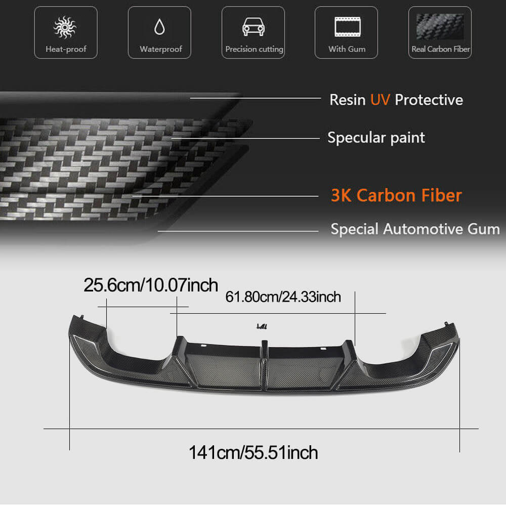 Rear bumper diffuser (for R/R-Line HB 2012-2017, Carbon) for Volkswagen Golf 7/E-Golf - image 5