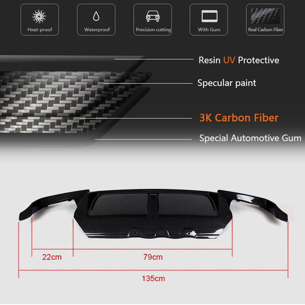 Rear Bumper Diffuser Carbon Fiber V6 (for M5) for BMW 5 series F-10/11/07 2010-2016 - image 5