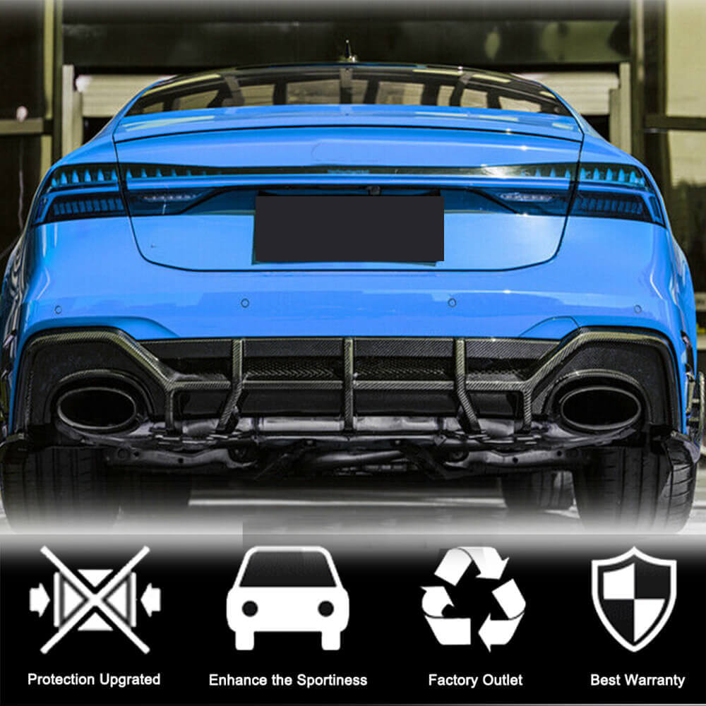 Rear Bumper Diffuser (for RS7 2018-2022, Dry Carbon) for Audi A7 2018- - image 5