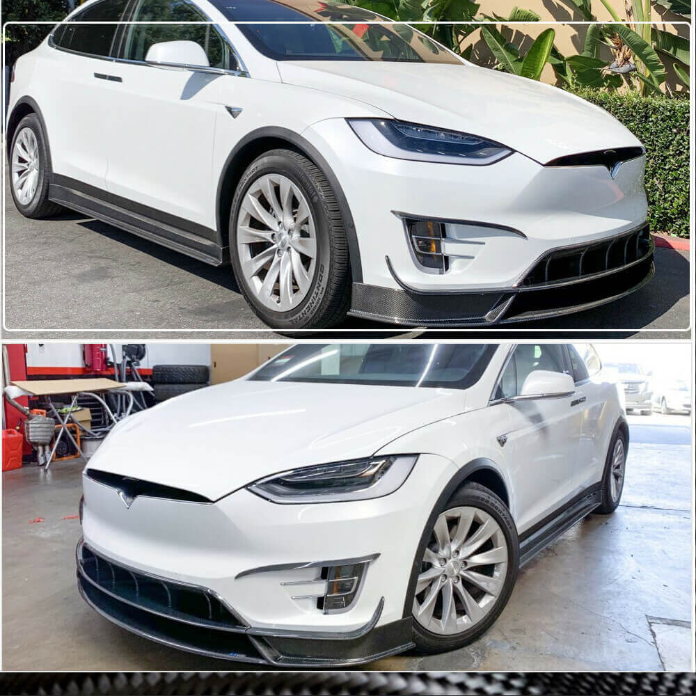 Front Bumper Lip Spoiler (2015-2021, Carbon) for Tesla Model X 2015- - image 5