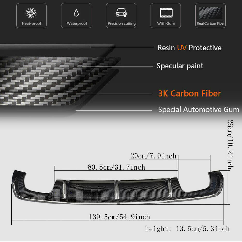 Rear bumper diffuser V1 (for Base SD 2012-2016, Carbon) for Audi A3 2012-2020 - image 5