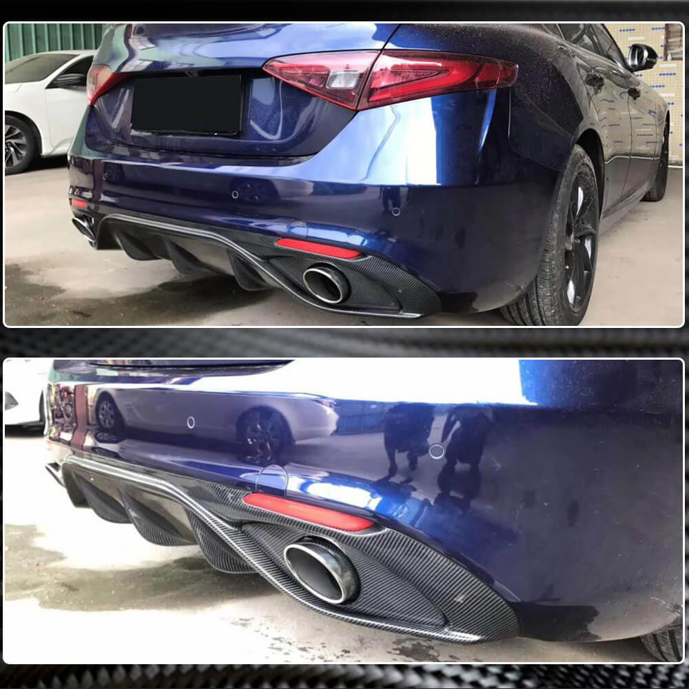 Rear Bumper Diffuser with Tips V2 (for Base, Carbon) for Alfa Romeo Giulia 2016-2022 - image 5