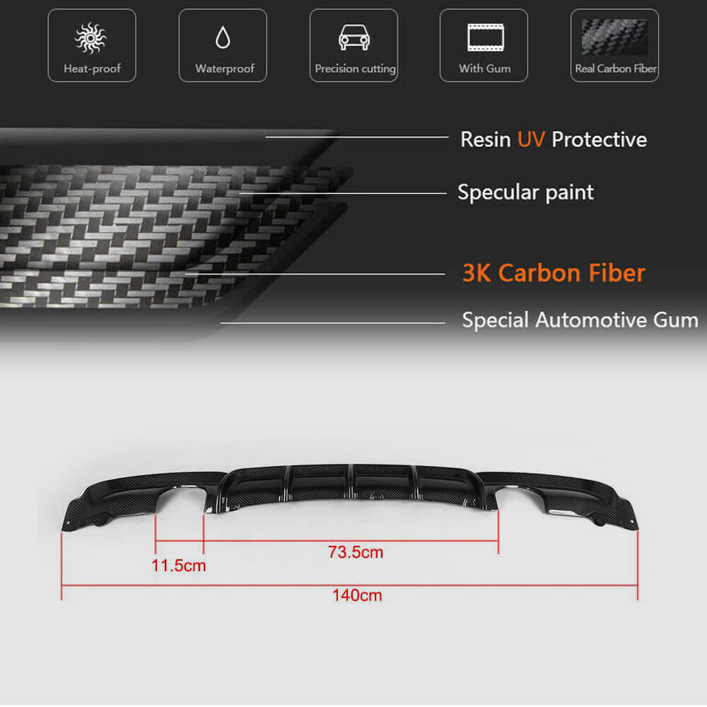 Rear Bumper Diffuser Carbon Fiber V2 (for M-Sport) for BMW 3 series F-30/31/34 2012-2019 - image 5