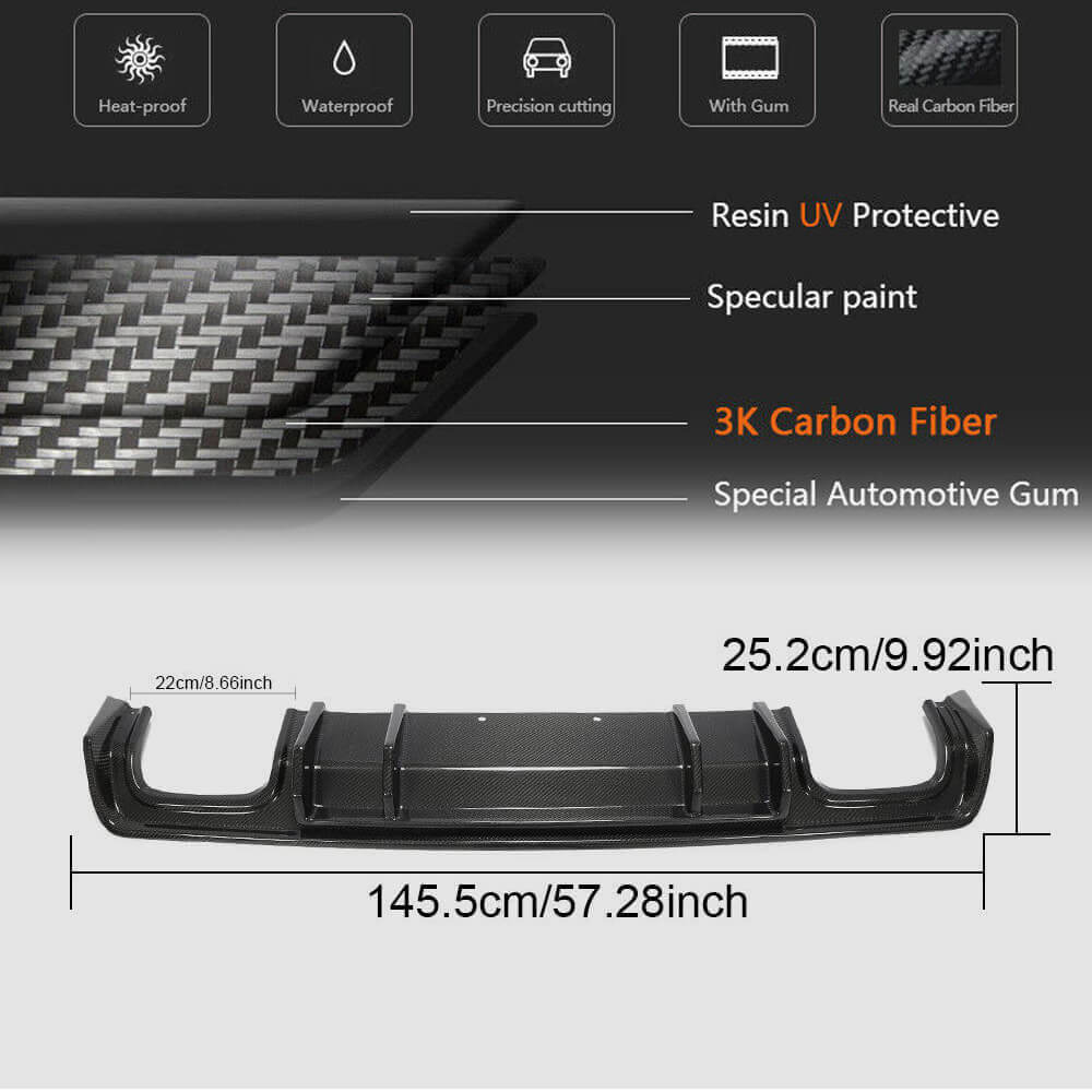 Rear Bumper Diffuser (2015-2023, Carbon) for Dodge Challenger 2008-2023 - image 5