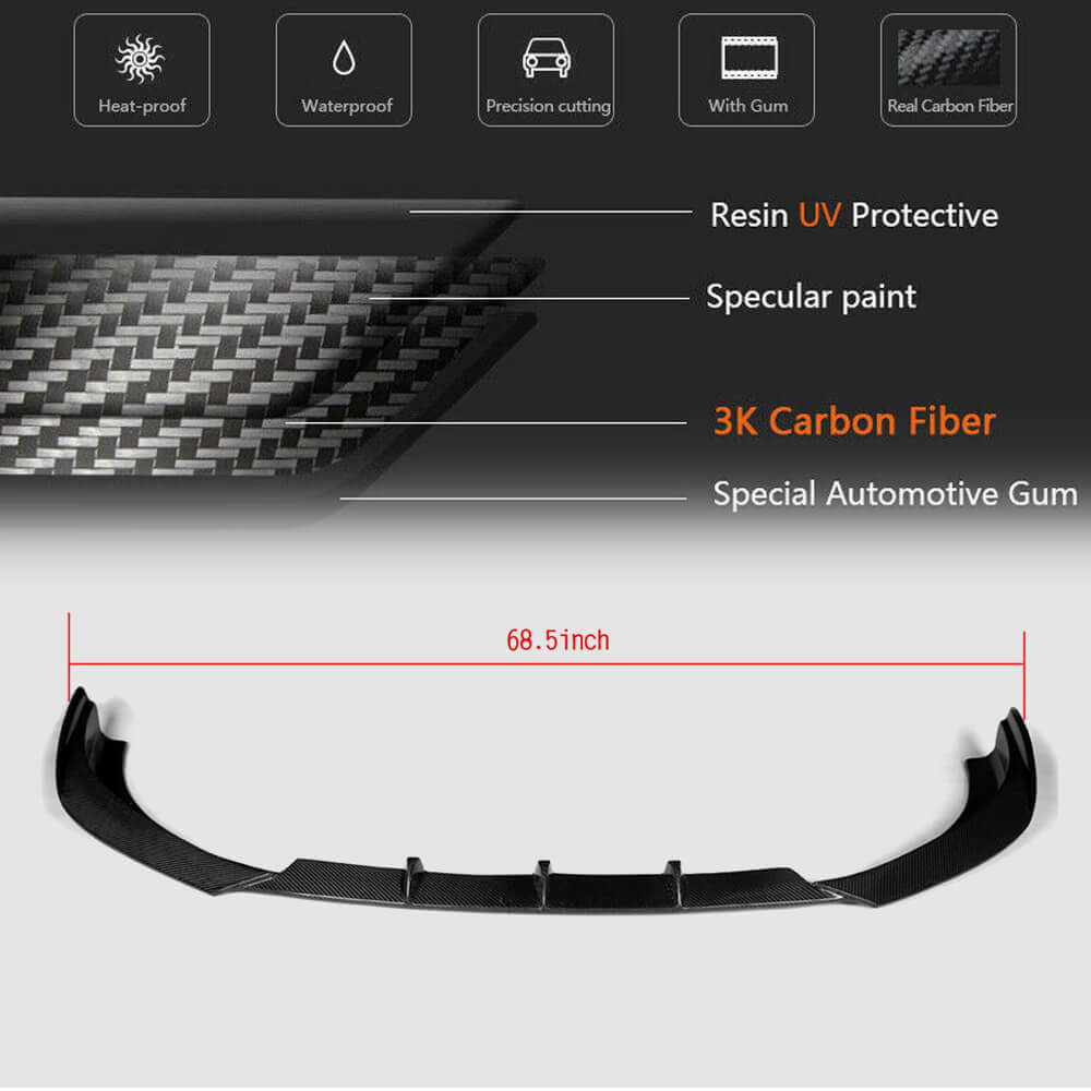 Front Bumper Lip V2 for S-Line SD 2012-2016, Carbon for Audi A3 2012-2020 - image 5