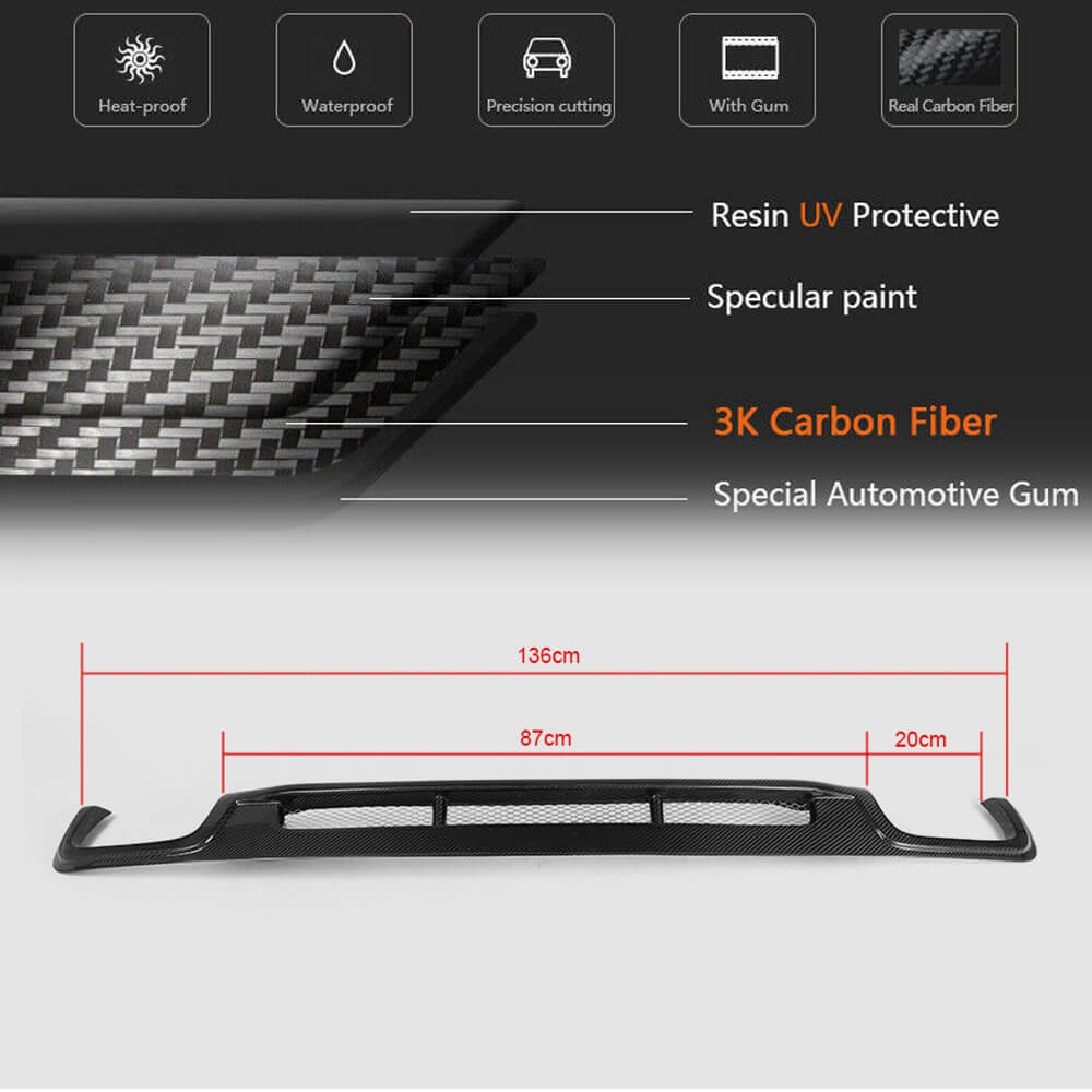 Rear Bumper Diffuser for F10 Base 2010-2013, Carbon for BMW 5 Series F10/F11 2010–2016 - image 5