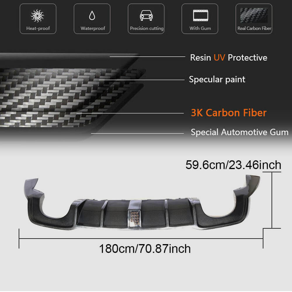 Rear bumper diffuser With LED brake light V2 (for RS3 2017-2019, Carbon) for Audi A3 2012-2020 - image 5