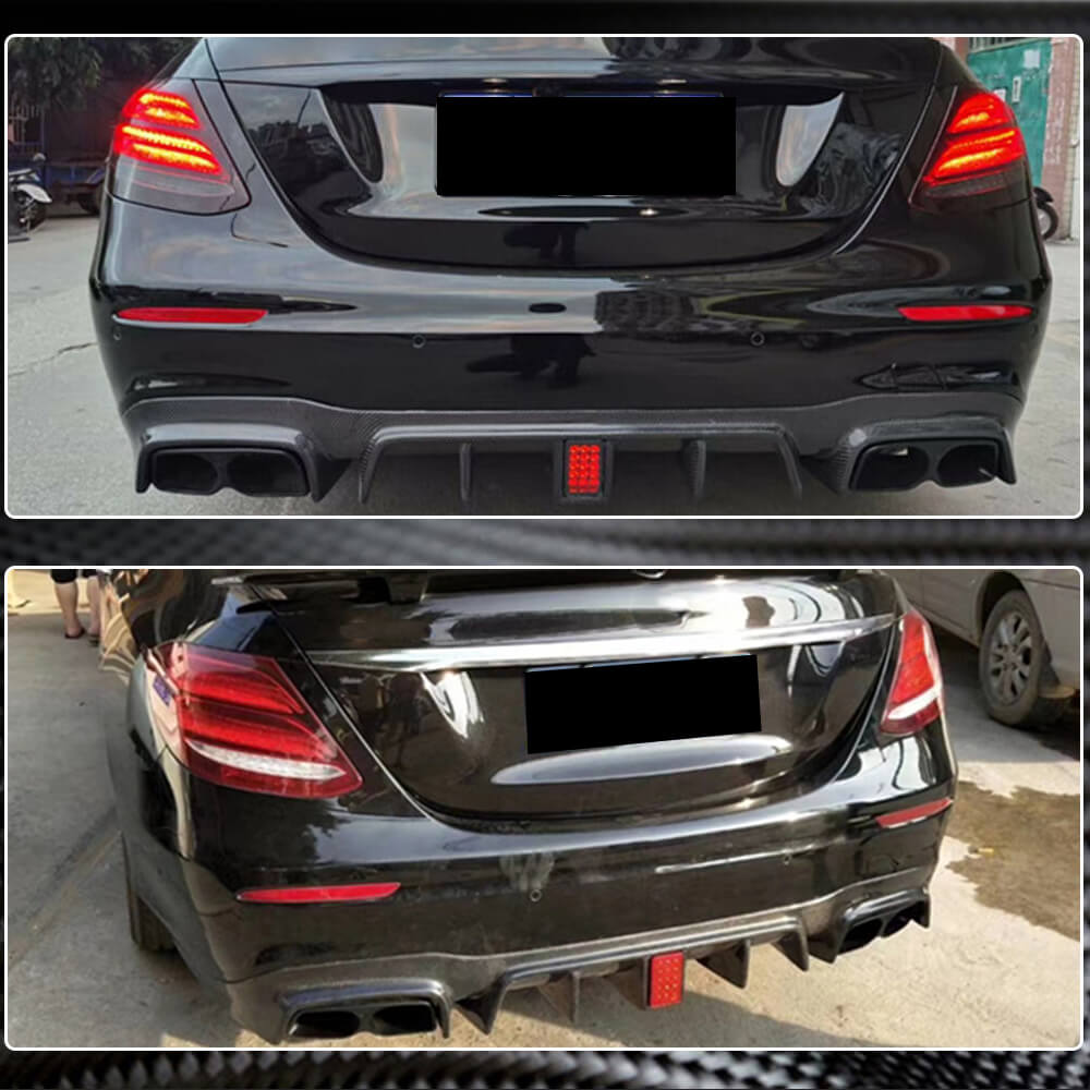 Rear bumper diffuser with V2 nozzles (for AMG/AMG-Line 2016-2019, Carbon) for Mercedes E-class W213 2016-2023 - image 5