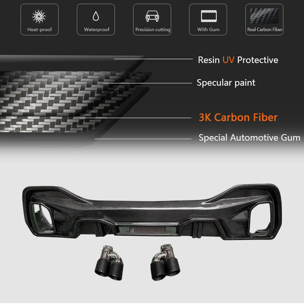 Rear Bumper Diffuser With Exhaust Pipe Tips Carbon Fiber (for M-Competition, 2020-2022) for BMW X6 G06 2019- - image 5