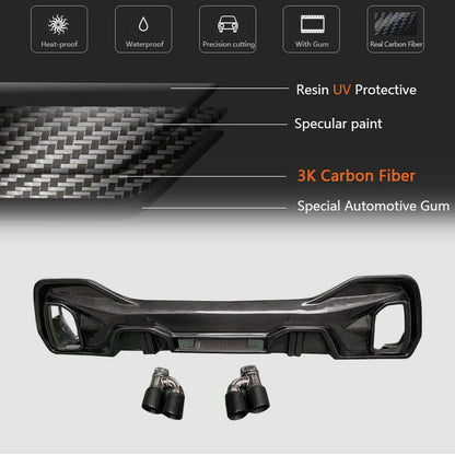 Rear Bumper Diffuser With Exhaust Pipe Tips Carbon Fiber (for M-Competition, 2020-2022) for BMW X6 G06 2019- - image 5