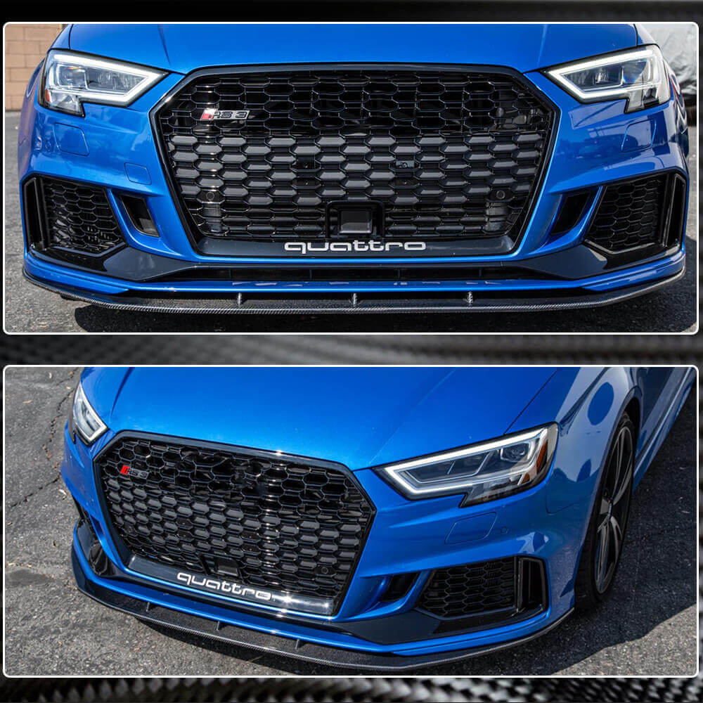 Front Bumper Lip Spoiler V5 (for RS3 Sedan 2017-2020, Carbon) for Audi A3 2012-2020 - image 5