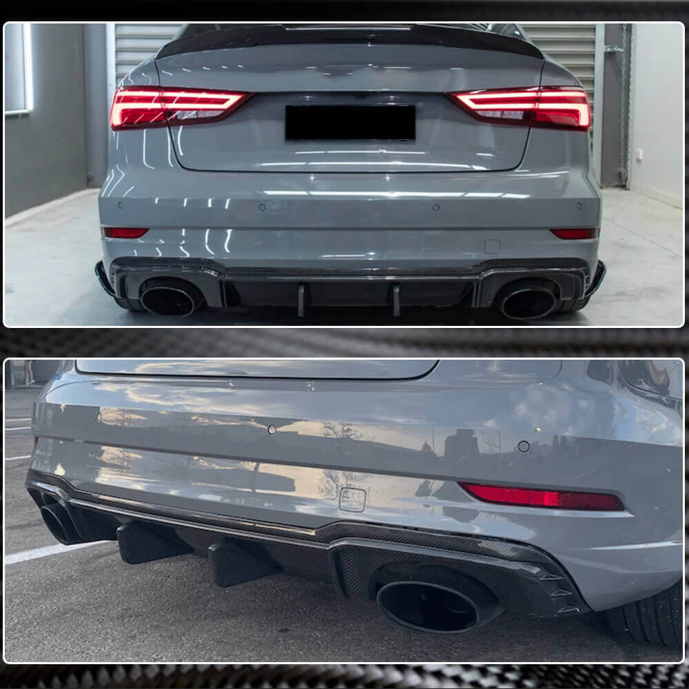 Rear bumper diffuser V1 (for RS3 SD 2017-2019, Carbon) for Audi A3 2012-2020 - image 5