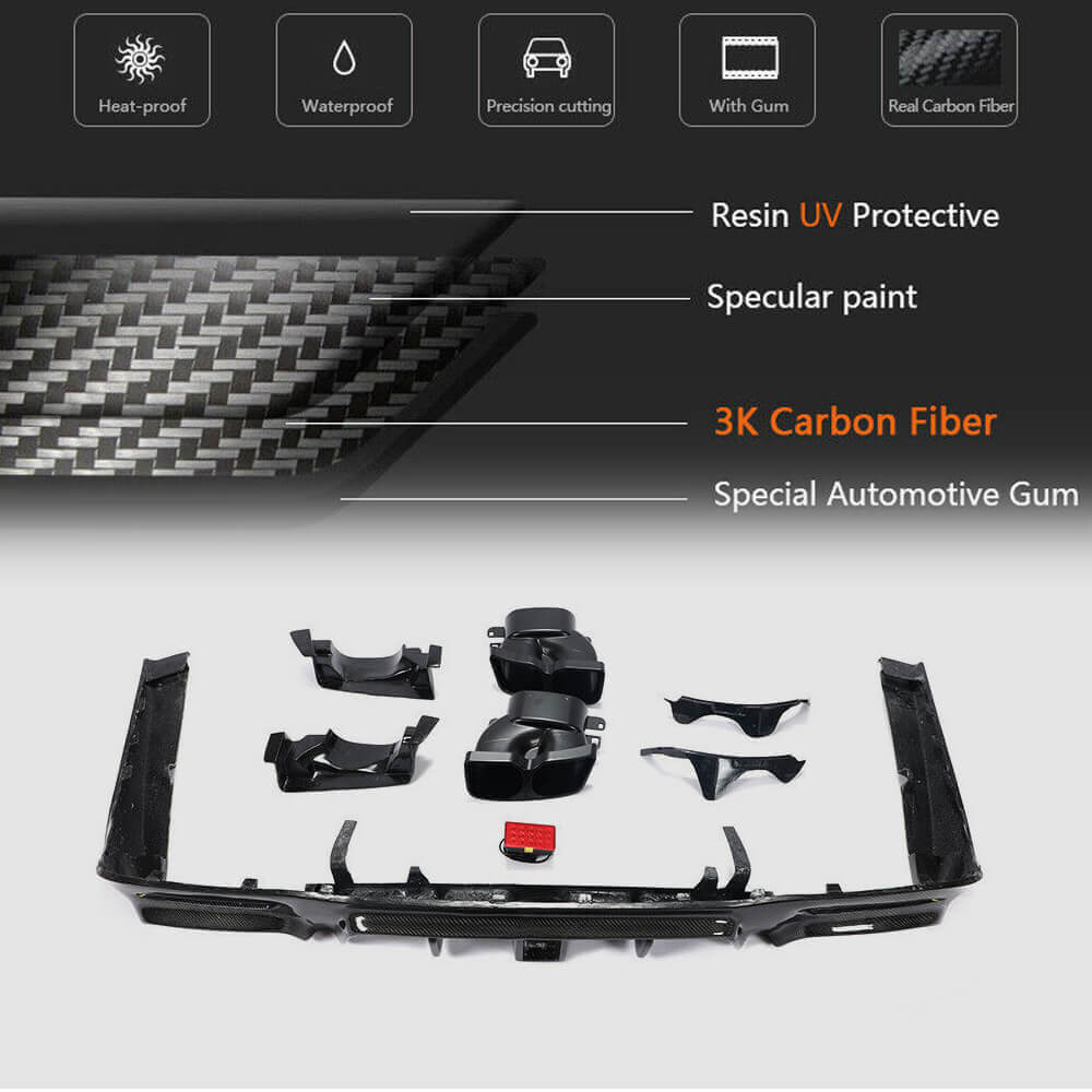 Rear bumper diffuser with exhaust tips (for S63/S65 AMG 2018-2021, Carbon) for Mercedes S-сlass W222 2013-2020 - image 5