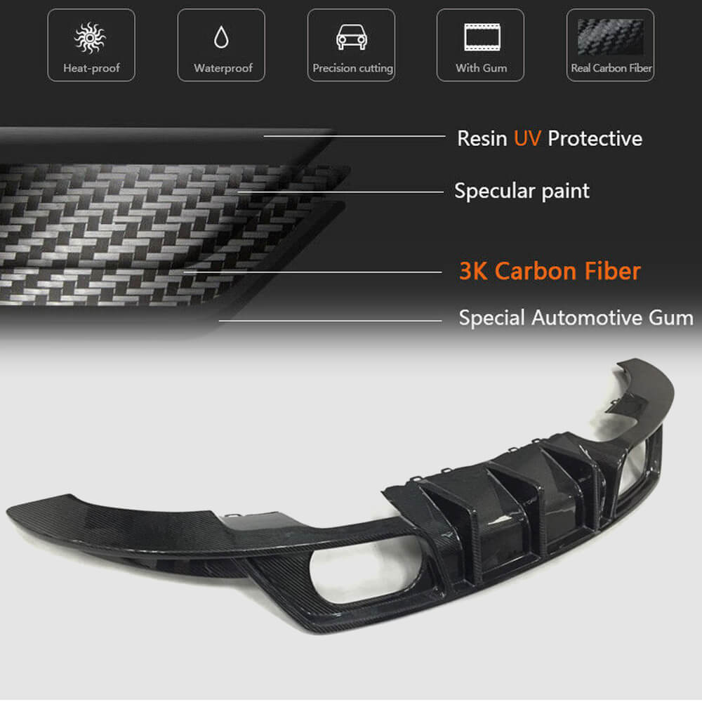 Rear bumper diffuser (for Base, 2014-2019, Carbon) for Audi TT 2014-2023 - image 5