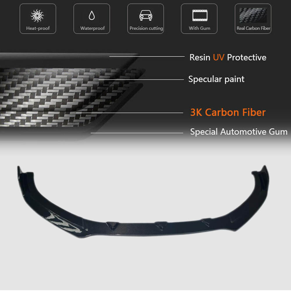 Front bumper lip spoiler Lip V3 (for S-Line Sedan 2012-2016, Carbon) for Audi A3 2012-2020 - image 5