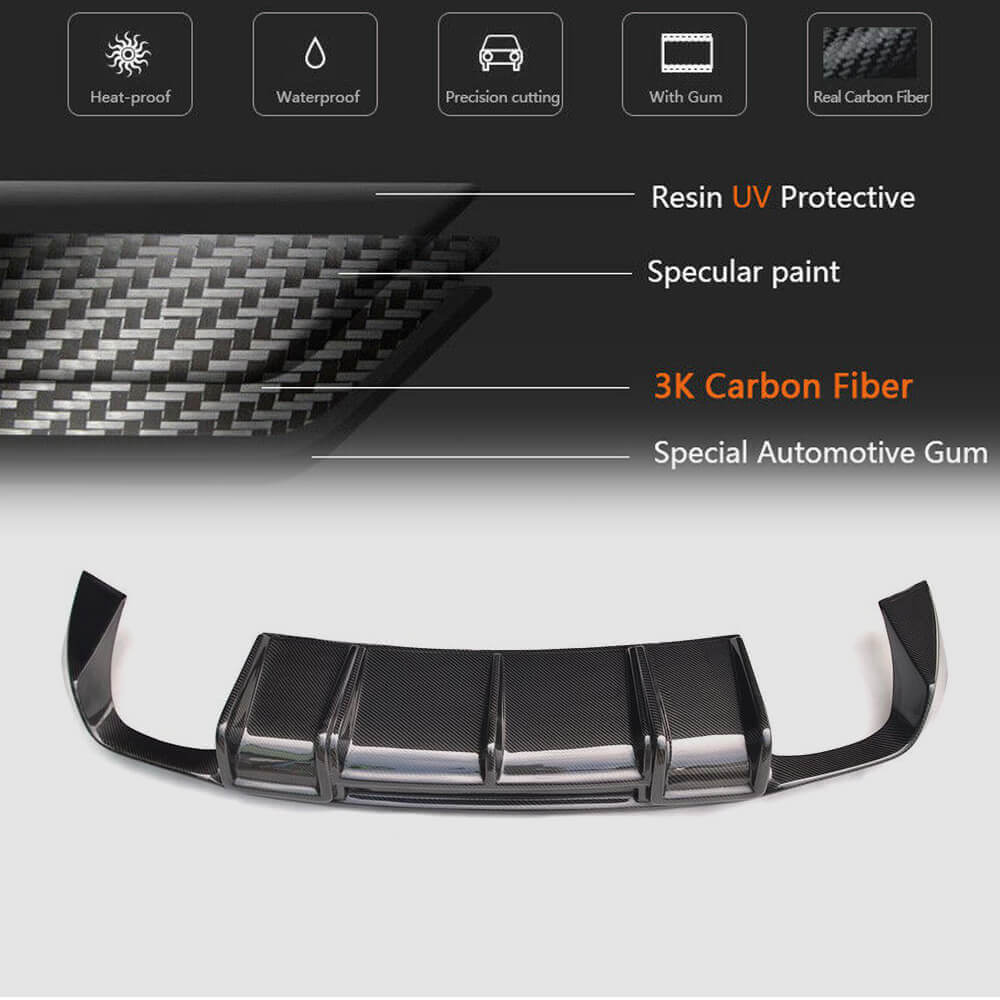 Rear Bumper Diffuser V1 for S-Line SD 2012-2016, Carbon for Audi A3 2012-2020 - image 5