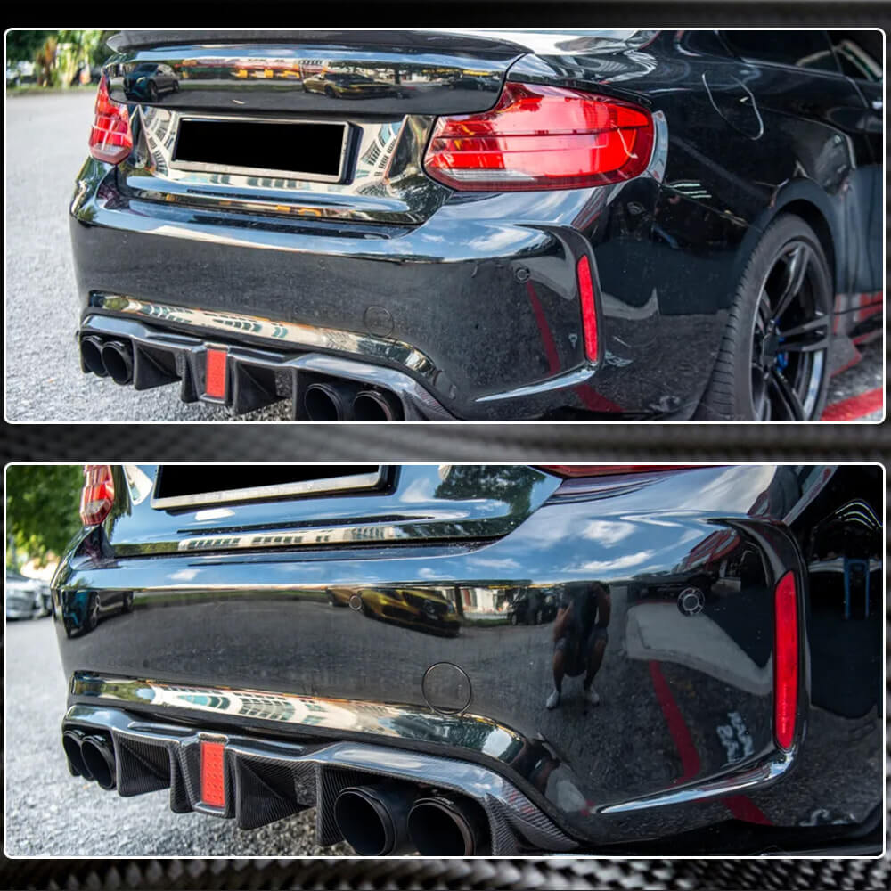 Rear Bumper Diffuser Splitters With LED Brake Light Carbon Fiber V8 (for F87) for BMW 2 Series F22/23 2014-2021 - image 5
