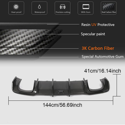Rear Bumper Diffuser V1 (for S-Line SD 2017-2020, Carbon) for Audi A3 2012-2020 - image 5