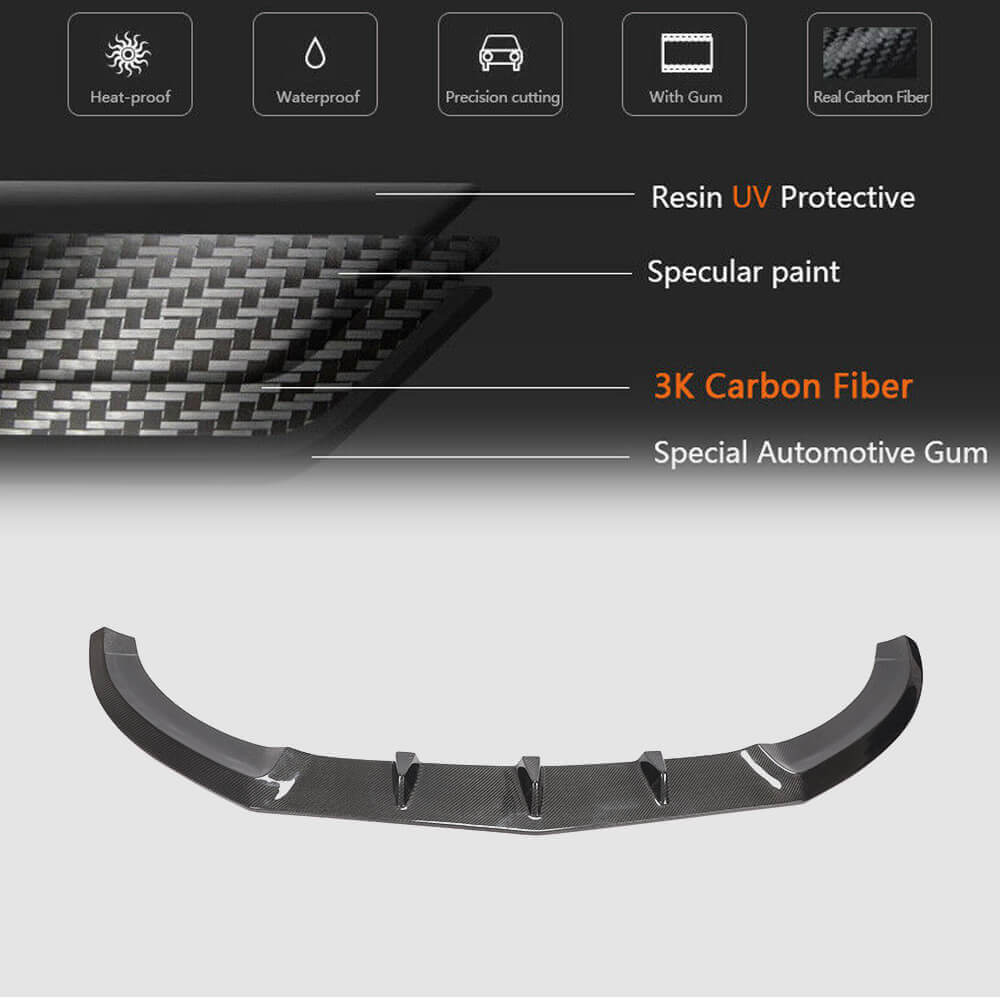 Lip V3 front bumper cover (for C43 AMG 2015-2019, Carbon) for Mercedes C-class W205 2014-2021 - image 5