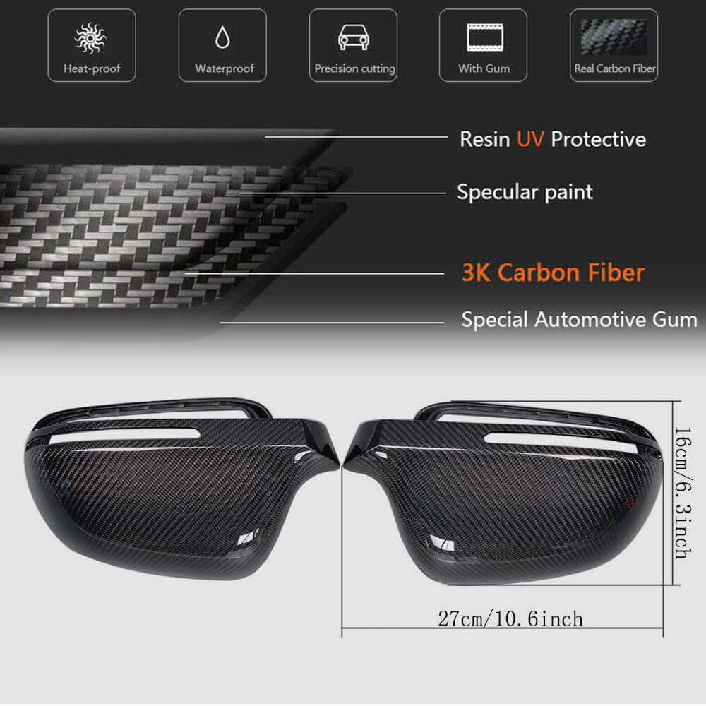 Mirror Covers Replacement Style Carbon Fiber for Audi A3 2003-2012 - image 5