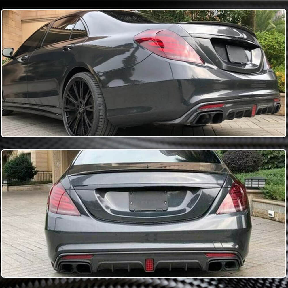 Rear bumper diffuser with exhaust tips (for S63 AMG 2014-2017, Carbon) for Mercedes S-сlass W222 2013-2022 - image 5