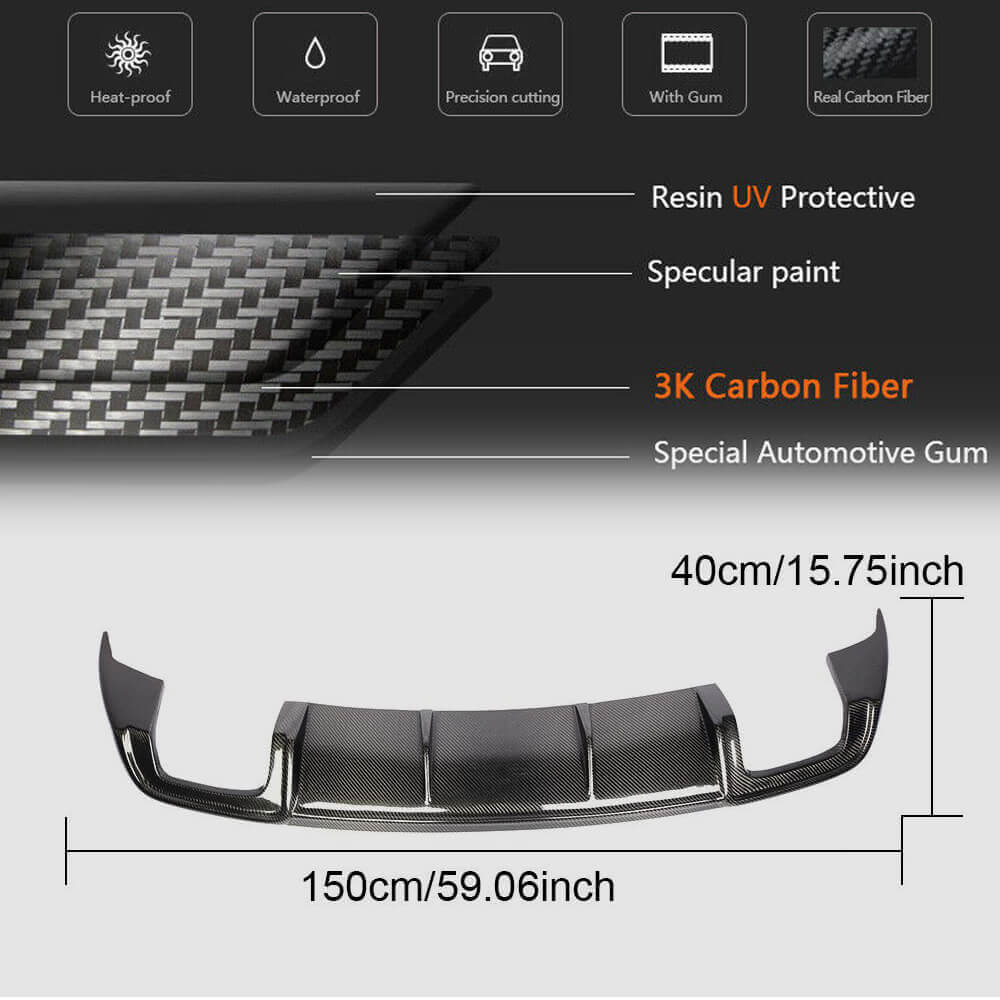 Rear Bumper Diffuser (for Base SD 2017-2020, Carbon) for Audi A3 2012-2020 - image 5