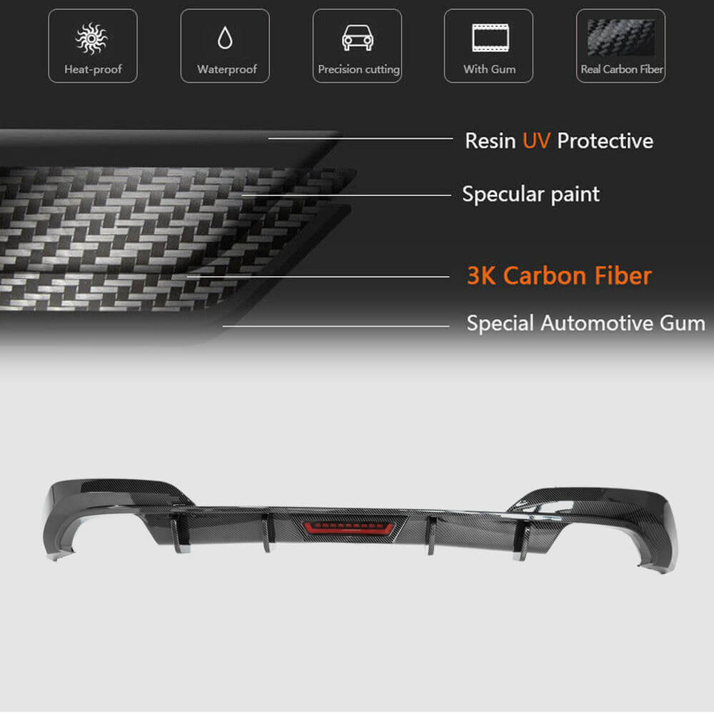Rear Bumper Diffuser With LED Light Carbon Fiber V6 (2019-2021, M-Sport) for BMW 3 series G20/21 2018- - image 5