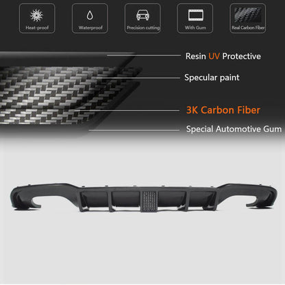 Rear Bumper Diffuser V2 (for S-Line SD 2017-2020, Carbon) for Audi A3 2012-2020 - image 5