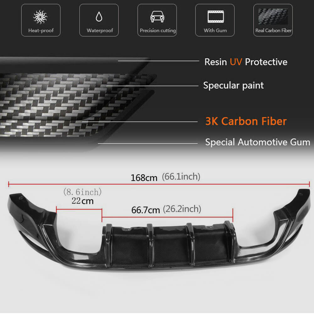 Rear Bumper Diffuser V2 (for Base/GTI HB 2012-2017, Carbon) for Volkswagen Golf 7/E-Golf 2012-2020 - image 5