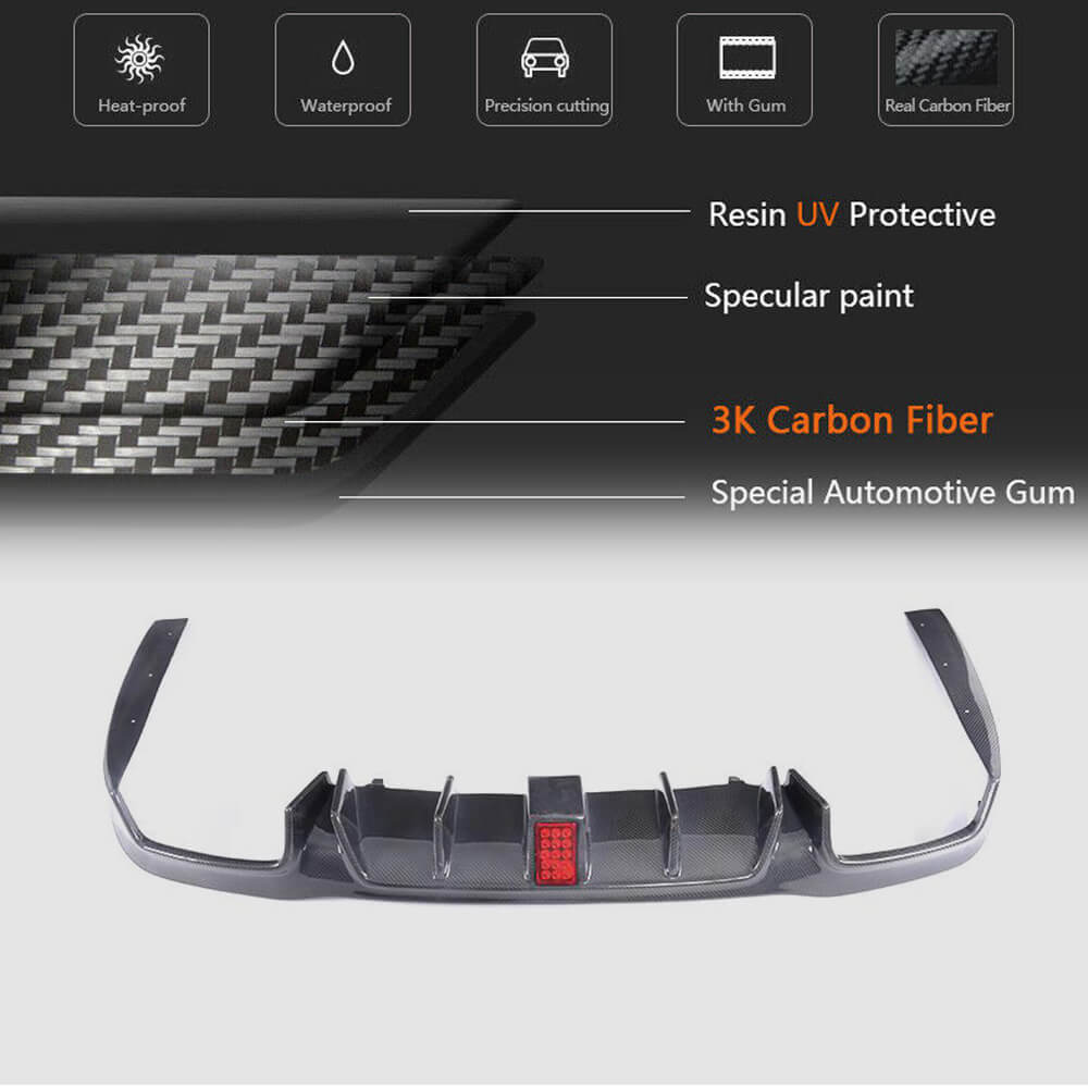 Rear bumper diffuser with V2 nozzles (for AMG/AMG-Line 2016-2019, Carbon) for Mercedes E-class W213 2016-2023 - image 6