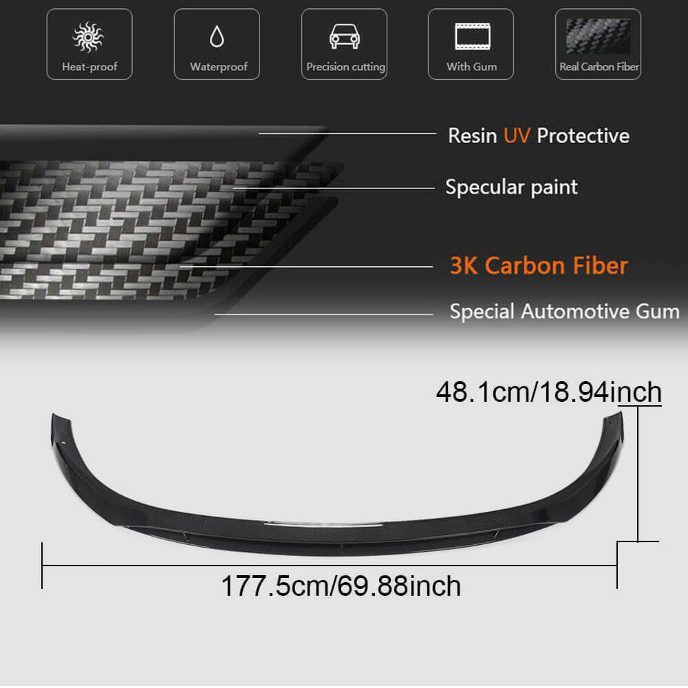 Front Bumper Lip V1 for C43 AMG 2019-2021 Carbon for Mercedes C-сlass W205 2014-2021 - image 6