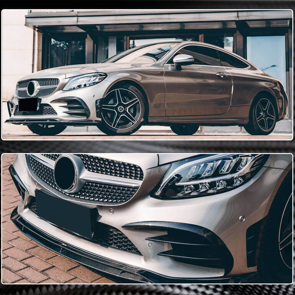 Front Bumper Extensions V1 for C43 AMG 2019-2021 Carbon for Mercedes C-сlass W205 2014-2021 - image 6