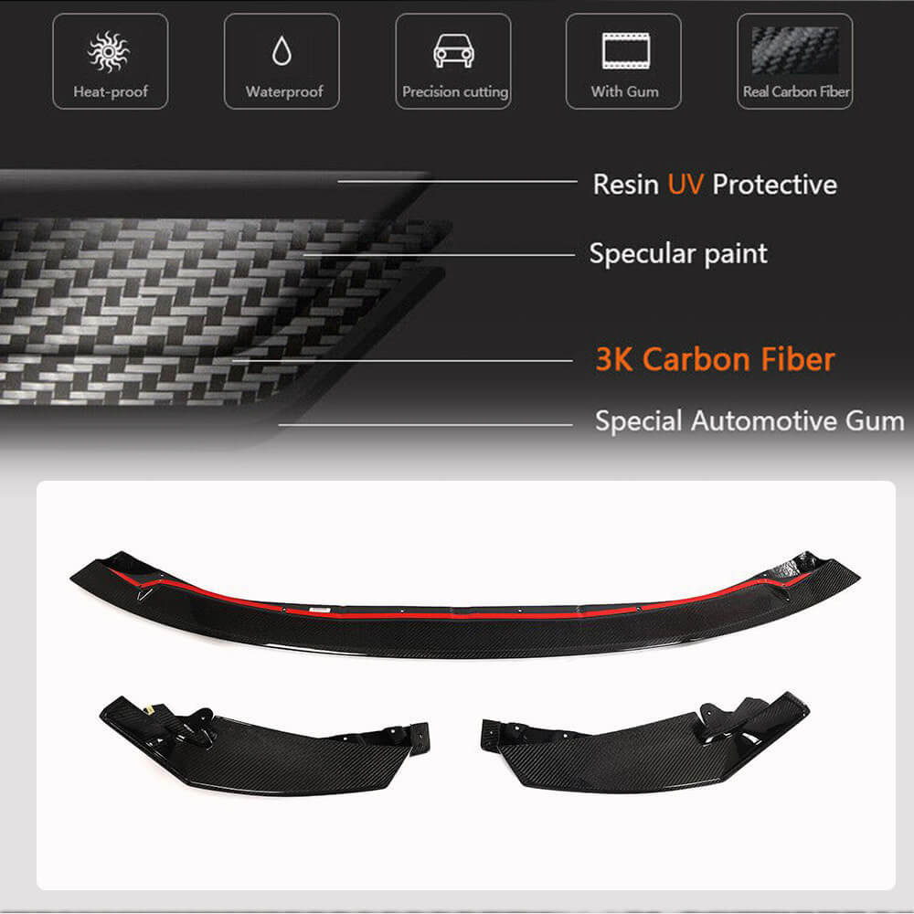 Front Bumper Lip V8 for G80, Carbon for BMW 3 Series G20/21 2018- - image 6