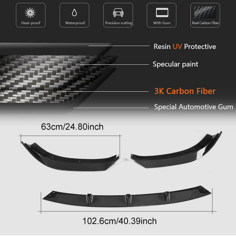 Front Bumper Lip V1 for Base 2017-2020 SD, Carbon for Audi A3 2012-2020 - image 6