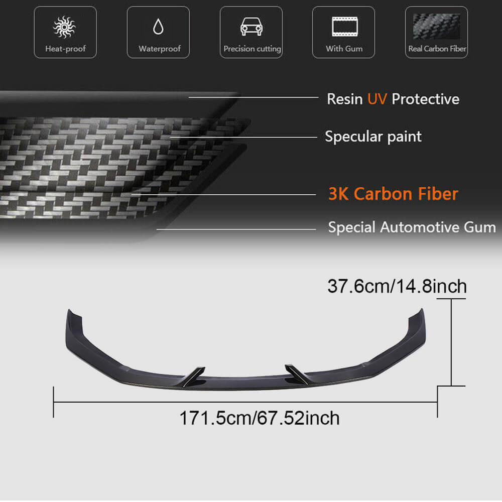 Front bumper lip spoiler V4 (for RS3 Sedan 2017-2020, Carbon) for Audi A3 2012-2020 - image 6