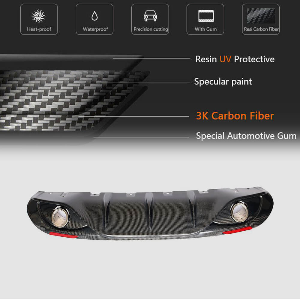 Rear Bumper Diffuser with Tips V2 (for Base, Carbon) for Alfa Romeo Giulia 2016-2022 - image 6