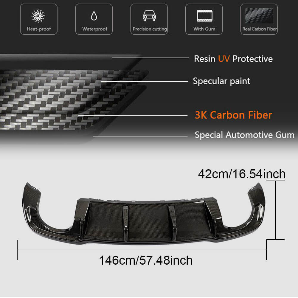 Rear Bumper Diffuser V1 for RS3 SD 2017-2019, Carbon for Audi A3 2012-2020 - image 6