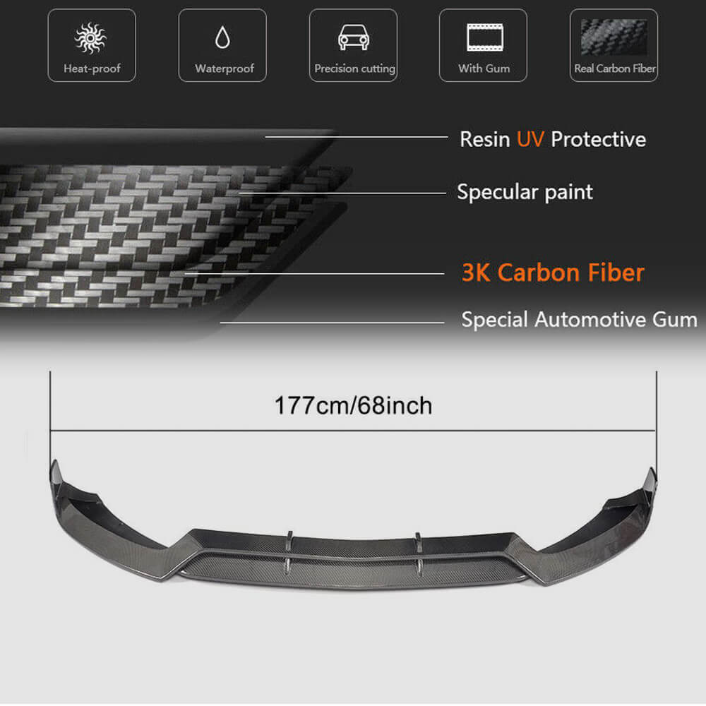 Front Bumper Lip V2 for C43 AMG 2015-2019 Carbon for Mercedes C-сlass W205 2014-2021 - image 6