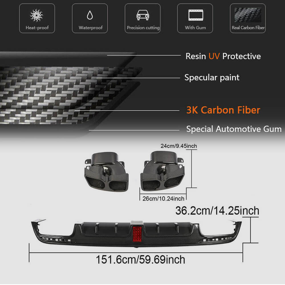 Rear bumper diffuser with exhaust tips (for S63 AMG 2014-2017, Carbon) for Mercedes S-сlass W222 2013-2022 - image 6