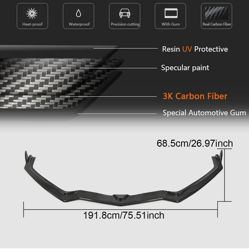 Front Bumper Lip Spoiler (Carbon) for Chevrolet Corvette C8 2019- - image 6